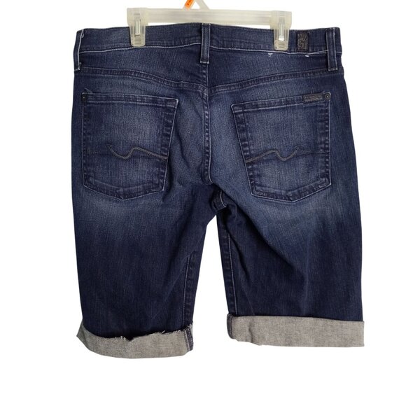 7 For All Mankind Size 31 Shorts Mens Denim Blue Jeans Cut Off Dark Wash - Picture 2 of 7